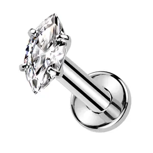 Marquise Clear CZ Internally Threaded Titanium Labret Post