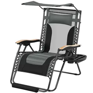 Yaheetech 29in Zero Gravity Chair, 1PC, Adjustable Patio Padded Anti Gravity Recliner Foldable Outdoor Lounger with Cup Holder Tray, Canopy Shade and Headrest for Beach Camping