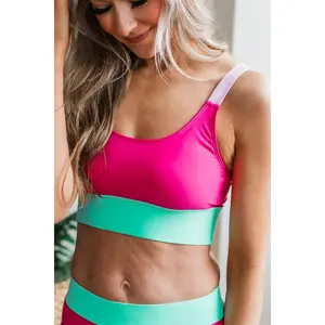 Catching Waves Bikini Swim Top- Mint & Pink