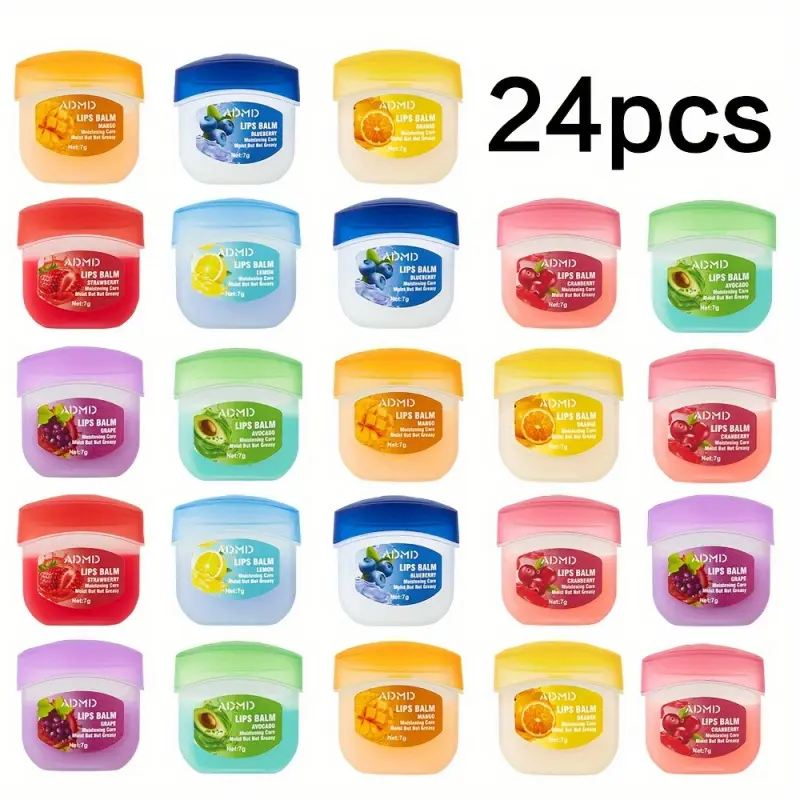 24pcs Fruit Lip Balm Set Multicolor Lip Gloss Natural Effect Creamy Texture Various Colors Party Christmas Gift Moisturizing Lip Care Peach Rose Flavor 8 Flavors Colored Lip Balms Lip Care Cosmetics, Lip Treatment
