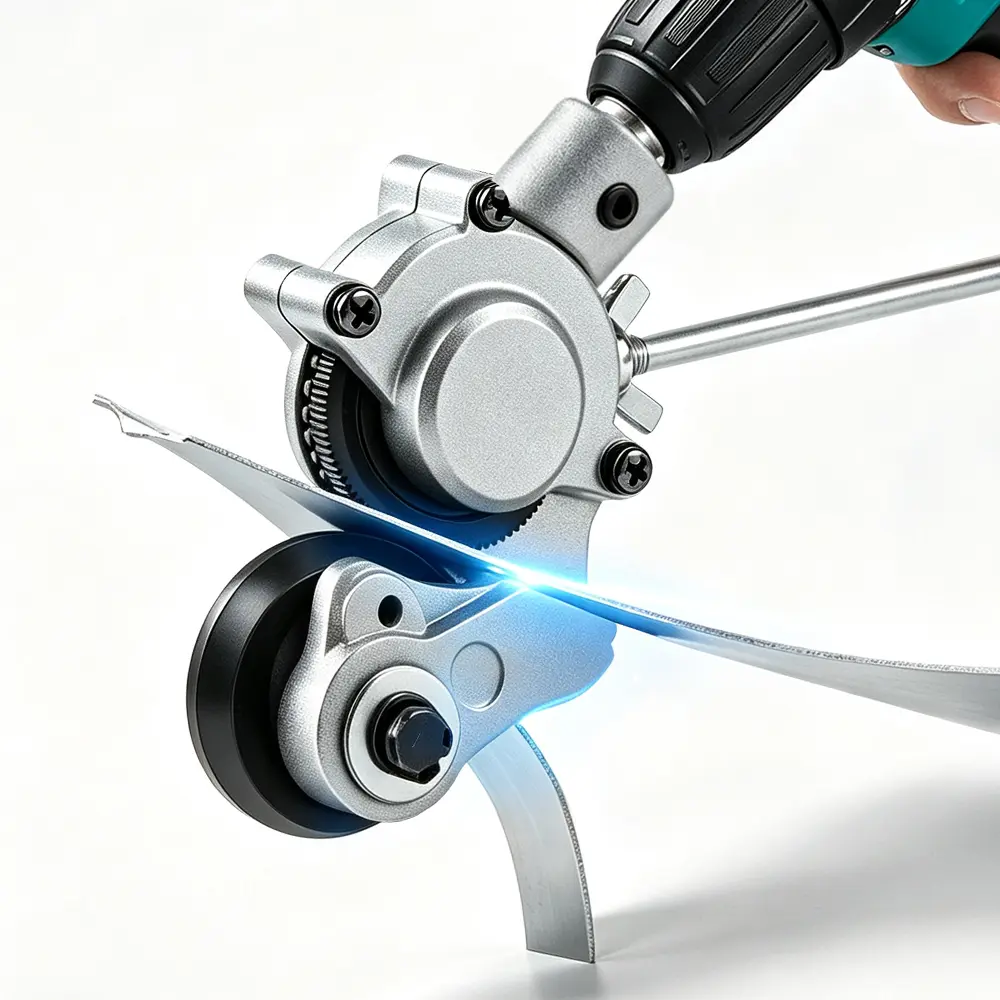 Upgraded Dual Bearing Drill-Powered Sheet Metal Nibbler Attachment Full Kit, with Support Rod & Mount Brackets, for Cordless Battery Drills, Versatile Shearing, Clean Burr-Free Cuts for Iron, Steel, Copper, Aluminum & Stainless Steel Thin Sheets, 1.0Mm, C