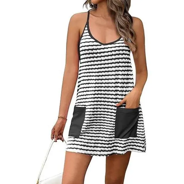 Tankaneo Womens Tennis Athletic Dress Mini Romper Dress with Built in Shorts Summer Vacation Outfits