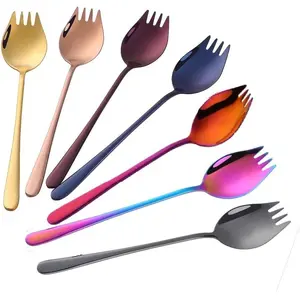 Sporks Metal 7-pack 18/8 Stainless Steel Sporks for Everyday Household Use, 7.6-Inch / 1.6-Ounce/Ice Cream Spoon & Salad Forks, Fruit Appetizer Dessert (Mix Color)