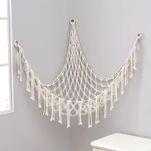Plush Toy Storage Net, Hand-Woven Rope Wall-Mounted Triangle Organizer, Laundry Organizer, Storage Basket for Living Room, Bedroom or Dorm, Hanging Baskets