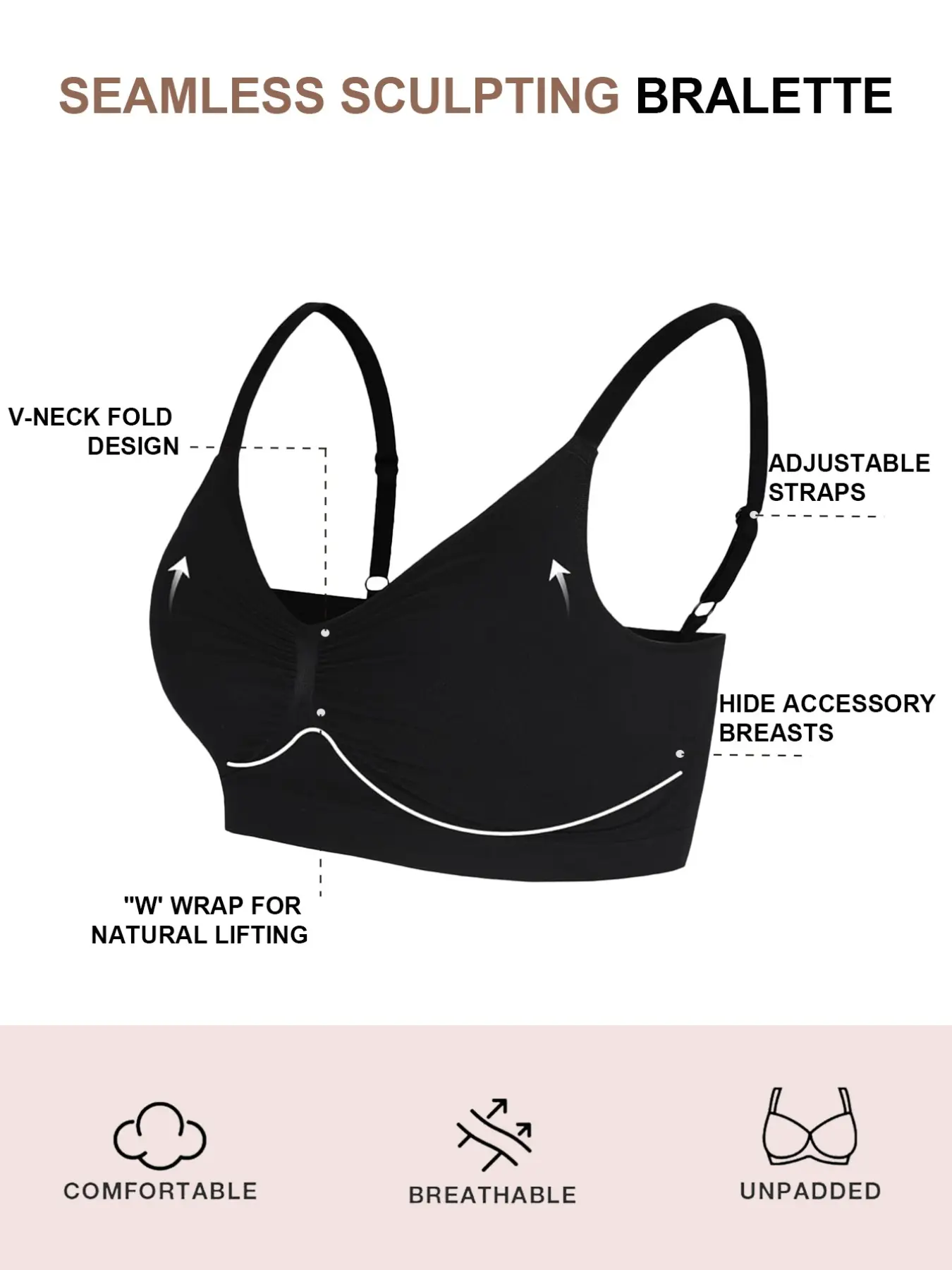 🔥 Women's Seamless Sculpting Bralette with Beautiful Back Design, Wireless Soft Support, Adjustable Shoulder Straps, Full Coverage to Hide Side Boobs, Breathable & Skin-Friendly Fabric for Daily Comfort & Lift