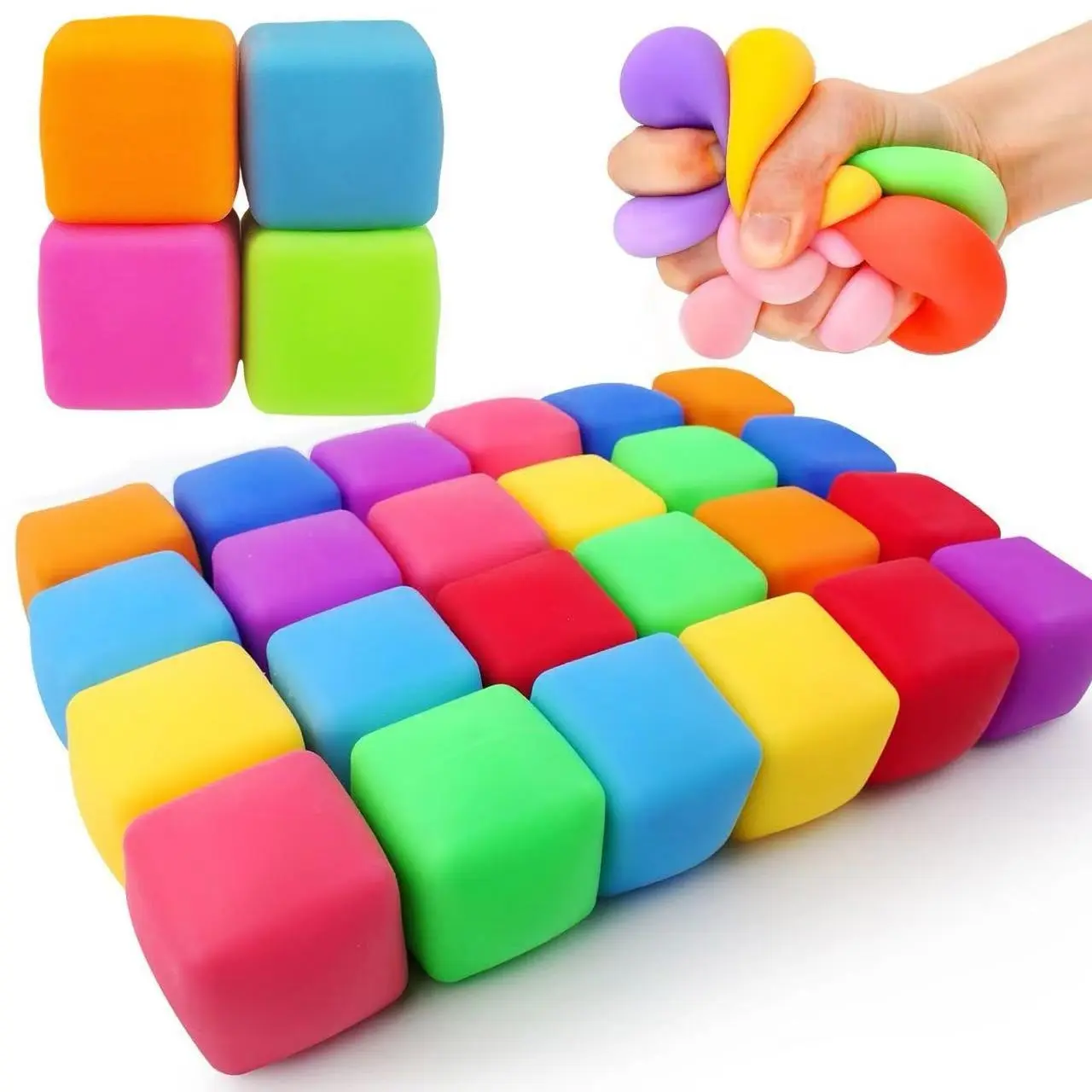 8Pcs Random Color Squishy Cube Slow Rising Fidget Toys, Soft Stretchy Reusable Stress Relief Cubes, Quiet Anxiety Fidgets for Adults Classroom, Kids Party Favors & Goodie Bag Prizes