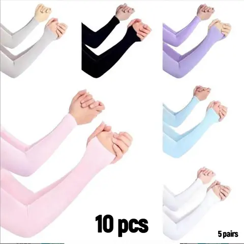 5 Pairs Unisex, Mixed Colors, Large Size, Warm UV Protection, Elastic Quick-Dry Ice Silk Fabric, Ideal for Sports Activities, Outdoor Arm Sleeve, Sports Sleeves