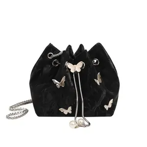 Women’s Elegant Pleated Butterfly Shoulder Bag, Chain Strap Bucket Bag with Drawstring Closure, Perfect Daily Handbag for Commute and Casual Outings