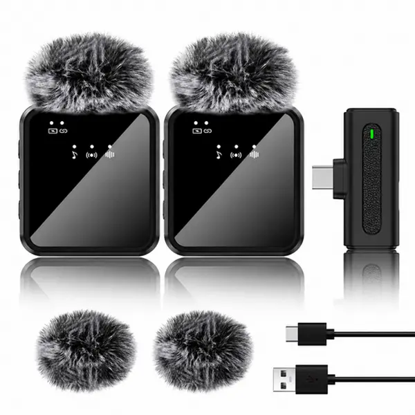 Dual Wireless Lavalier Microphone Kit for iPhone, Android & Camera