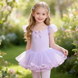 Ballet Leotard Tutu Dress for Girls - Ruffle Sleeve Bow Back Dancewear, Toddler Ballerina Outfit for Recital & Balletcore