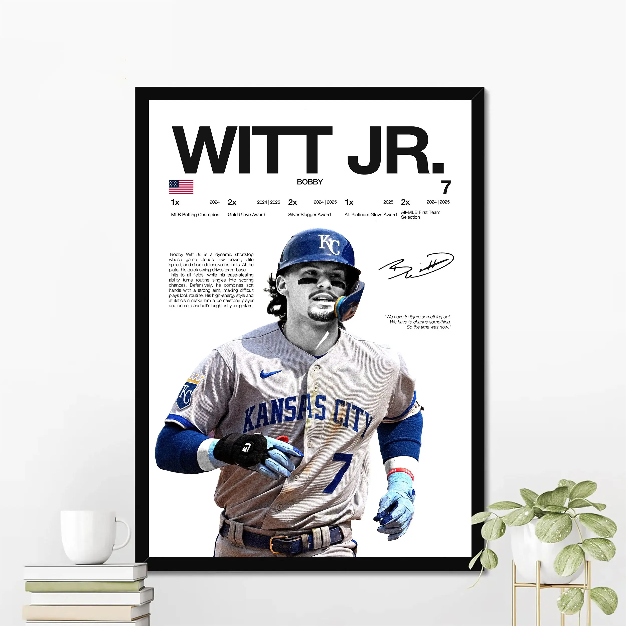 Bobby Witt Jr. Kansas City Baseball Poster | Hardline Series Wall Art | Aesthetic Game Day Decor | Sports Fan Gift