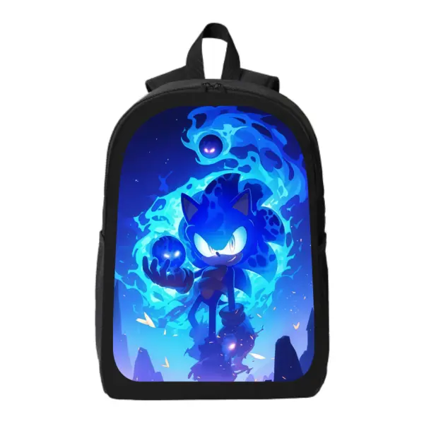 Dark Blue Flame Sonic The Hedgehog Kids Backpack, Lightweight Adjustable Padded Strap School Bookbag, Large Capacity Waterproof Daily Travel Daypack for Boys Girls