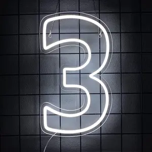Number 3 Light Up LED Neon Lights Sign Backdrop Birthday Party Decor Warm White Number three Light Up Sign USB Powered Big Number Sign Light for Birthday Night Light Party Anniversary Wedding Led Ambient Lighting