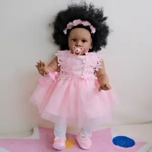 26 inch Black Reborn Baby Girl Doll Realistic Reborn Toddler Dolls with Dark Skin, Curly Rooted Hair Vinyl Babies Best Gift for Kids 3+