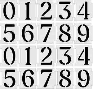 Curb Stencil Kit 4 Inch 0-9 Address Number Stencils, 20Pcs Reusable 14 Mil Mylar Plastic Templates Painting on Road