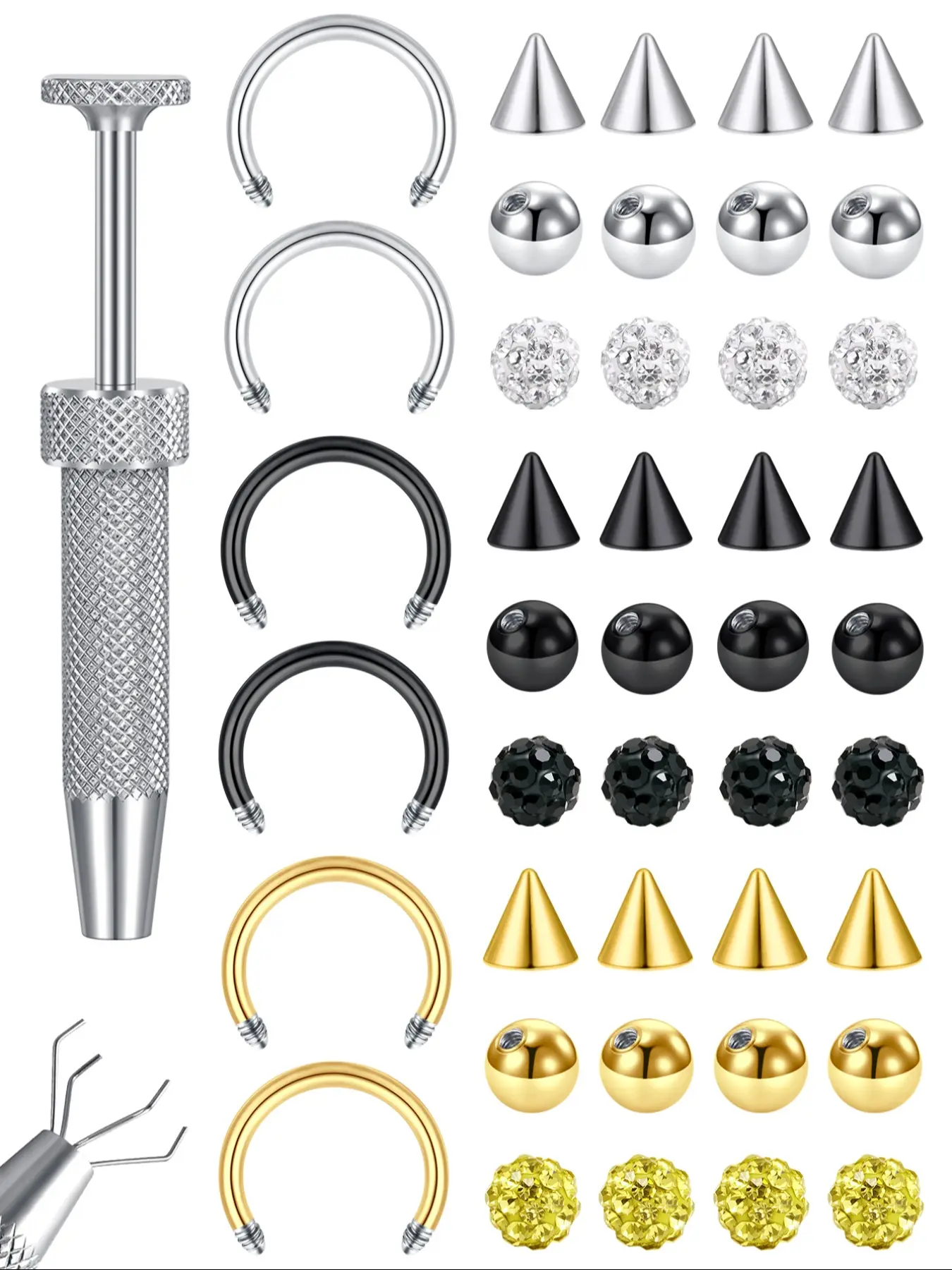 Stainless Steel Nose Ring Set (unisex), Nose Piercing Kit, Horseshoe Nose Rings, DIY Accessories, Septum Nose Rings, Spiral Ear Piercings Jewelry, Body Jewelry