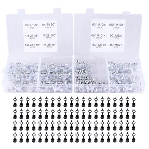 Grease Fitting Assembly Kit, Standard Hydraulic Grease Fitting with 1/4“ ,1/8” M6 M8 M10 Straight, 90 Degree, 45 Degree Angle Plastic Grease Cap