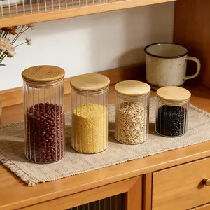 Glass Storage Jar, Sealed Food Container with Wood Lid, Canister, Multi-Size Options, Ideal for Kitchen, Flour, Sugar, Tea, Coffee, Snacks, Spices
