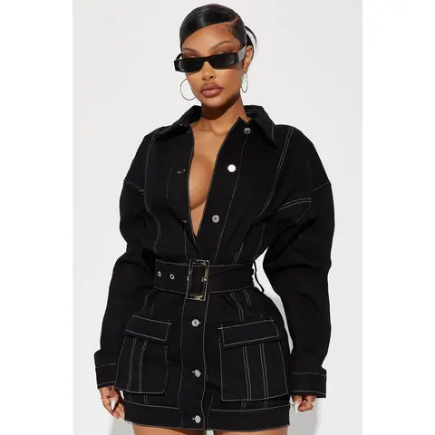 Stephanie Denim Mini Dress - Black