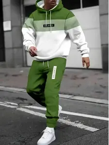 Men's 3D Hoodie and Sports Pants Set, Fall Winter Fashion Comfortable Two-Piece, Sporty Style Long Sleeve Fitted Suit, Hoodie Sweatpants Set