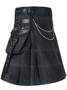 Men Kilt Scottish Pleated Skirt, New Unique Design, Large Leather Pockets, Plaid Pattern, Traditional Festival Wear, Costumes