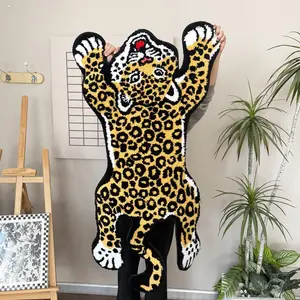 American Retro Leopard Rug, Handmade Tufted Craftsmanship, Soft Thick Touch, Comfortable Foot Feel, Non-Slip Backing, Bedroom & Living Room Decor, Decorative Rug, Leopard Print Rug