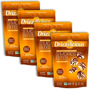 Drizzilicious Crunchy Mini Rice Cake Bites, S'mores Flavor - Caffeine-Free Ambient Dessert, Perfect Snack Treat | 4 Bags