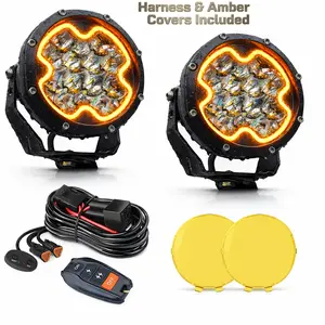 BLUEMOTOR 5 Inch Round LED Pod Lights With Multi-Color Halo DRL, Spot Flood Combo Beam IP68 Waterproof Offroad Jeep Truck Pickup 100W (Harness Included)