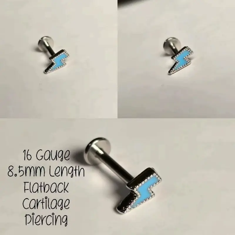 16G Turquoise Bolt Flatback Cartilage Ear Piercing