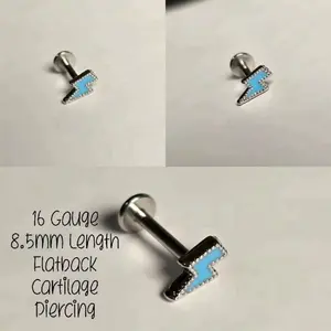 16G Turquoise Bolt Flatback Cartilage Ear Piercing