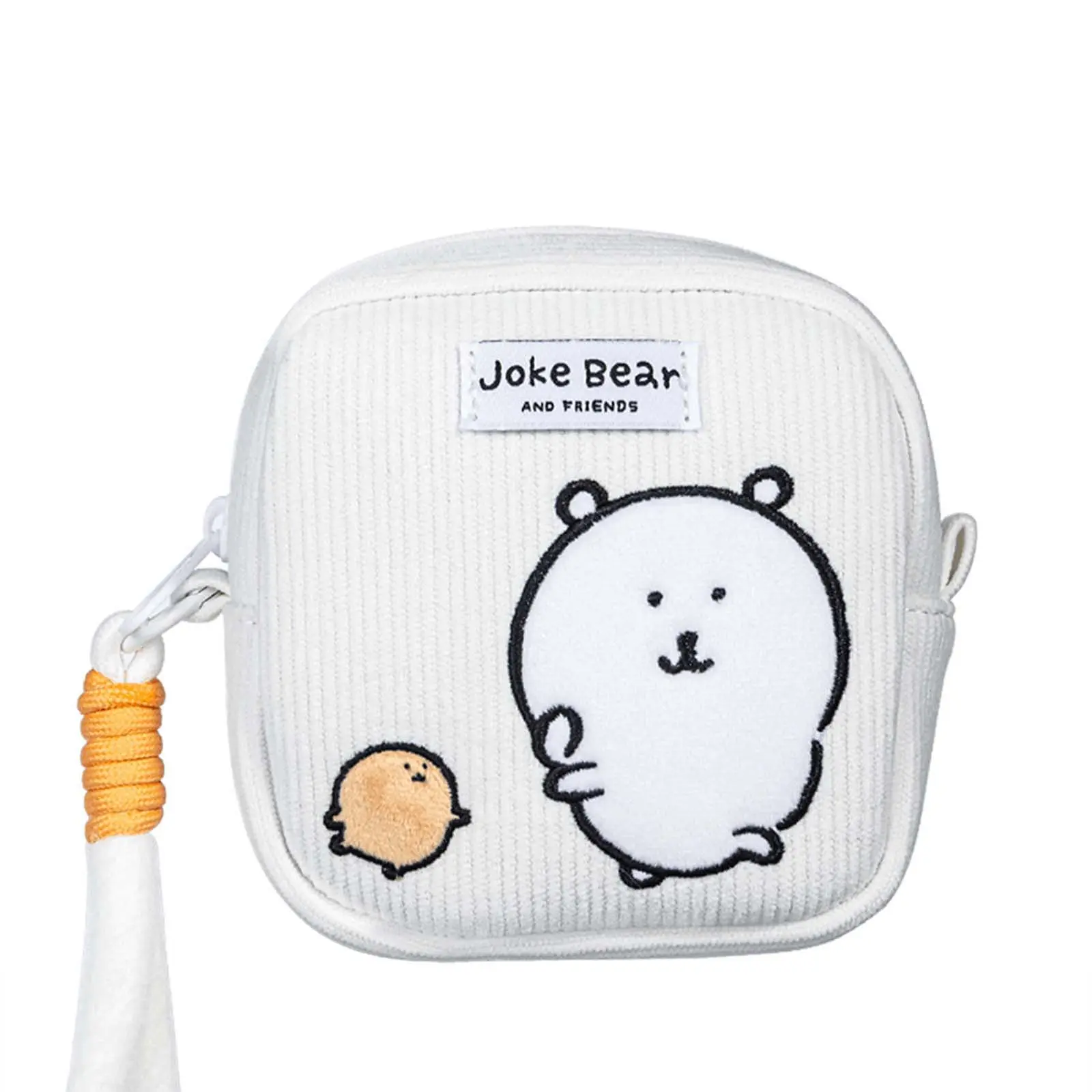 MINISO Cute Corduroy Mini Pouch, Cartoon Bear Small Coin Purse with Wrist Strap, Portable Storage Bag for Earbuds, Cards, Lipstick for Girls
