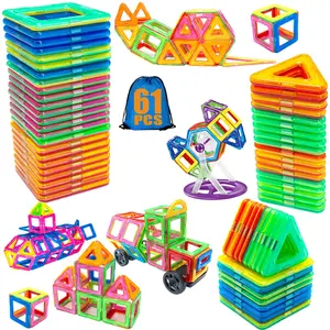 61 Piece Magnetic Set for Kids, 3D Stacking Toys for Early Education, Creative Gifts for Boys and Girls Aged 3 to 8, Magnetic Tiles Set, Magnetic Building Blocks