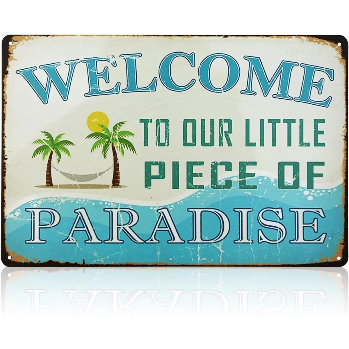 8x12 in Retro Tropical Palm Tree Metal Tin Sign - Decorative Hanging Coastal Wall Plaque, Pool Patio Porch Decor, Welcome Gift for Coastal Lovers