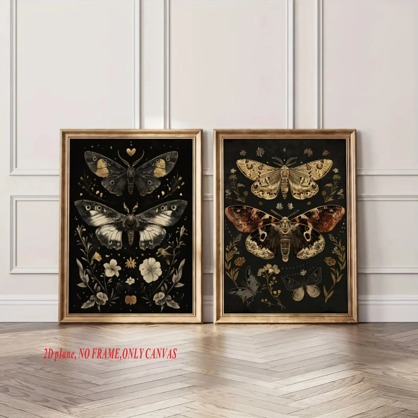 Two-Piece Set, Artwork, Gothic Botanical Canvas Art, Floral, Butterflies, Dark Art, Modern Art-Inspired Wall Decals, Suitable for Living Rooms, Spooky Halloween Home Decor, Frameless Canvas Print Decorative Art, Art Prints