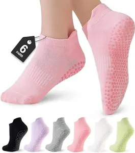 6 Pairs Pilates Socks for Women, Grip Yoga Crew Socks, Non Slip Grippy for Barre, Ballet, Dance & Hospital