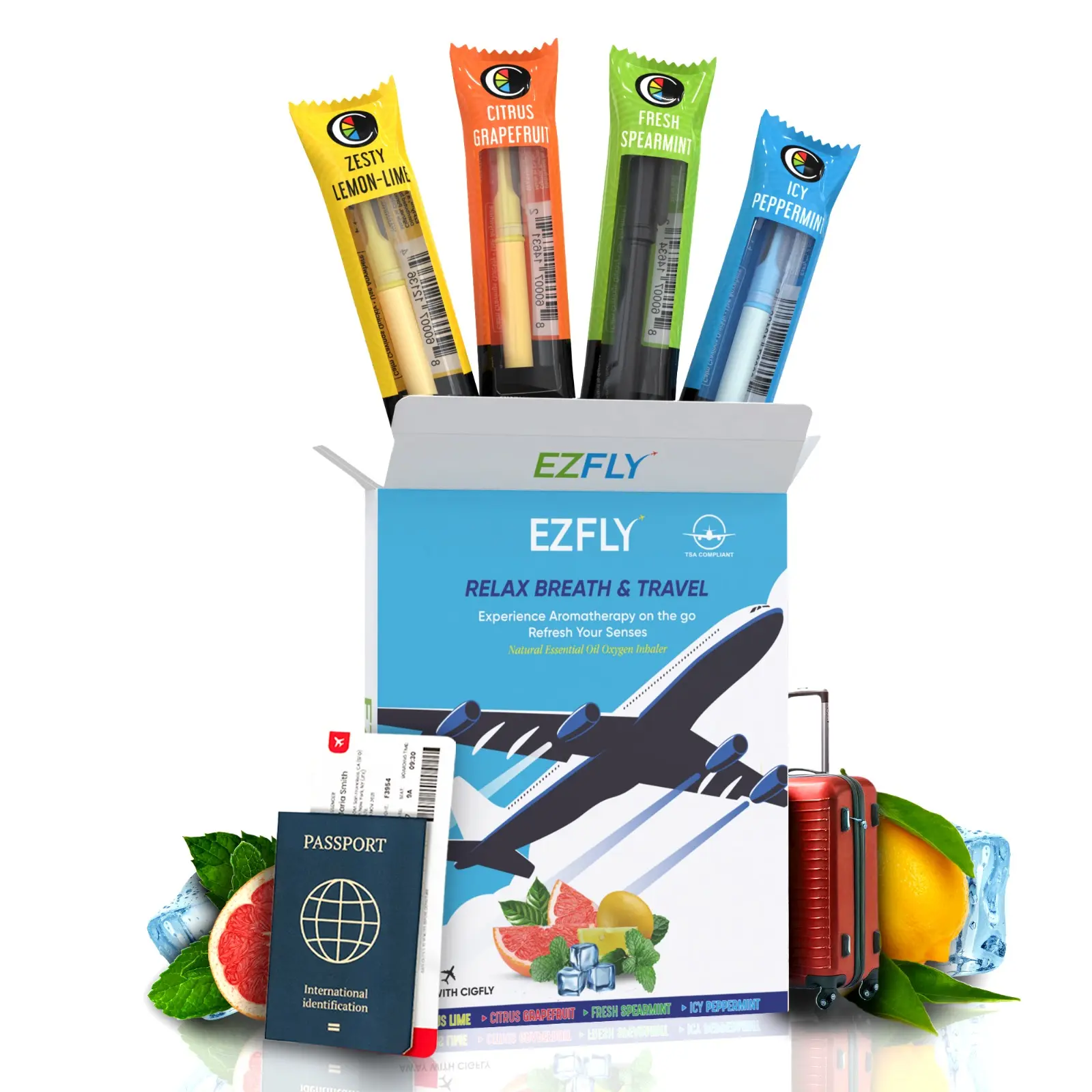 EzFly: Travel Essentials TSA-Accepted Oral Fixation Craving Relief aid Replace Habit of feel & puff While Flying Smokeless Aroma Inhaler 4 Flavor Pack