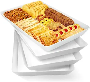 4 pcs Serving Tray for Entertaining, Grilling BBQ Accessories, Serving Platters for Snacks, Fruit, Reusable Plastic Trays for Serving Food and Pantry Organization in Kitchen & for Parties