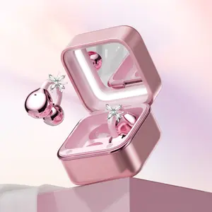 CHENRUIDA Mini Square Wireless Bluetooth Earphones  Features a built-in makeup mirror and fill light, portable makeup tool, 360° panoramic sound effect + active noise cancellation, soft silicone ear tips for comfortable wear, and extra-long battery life.