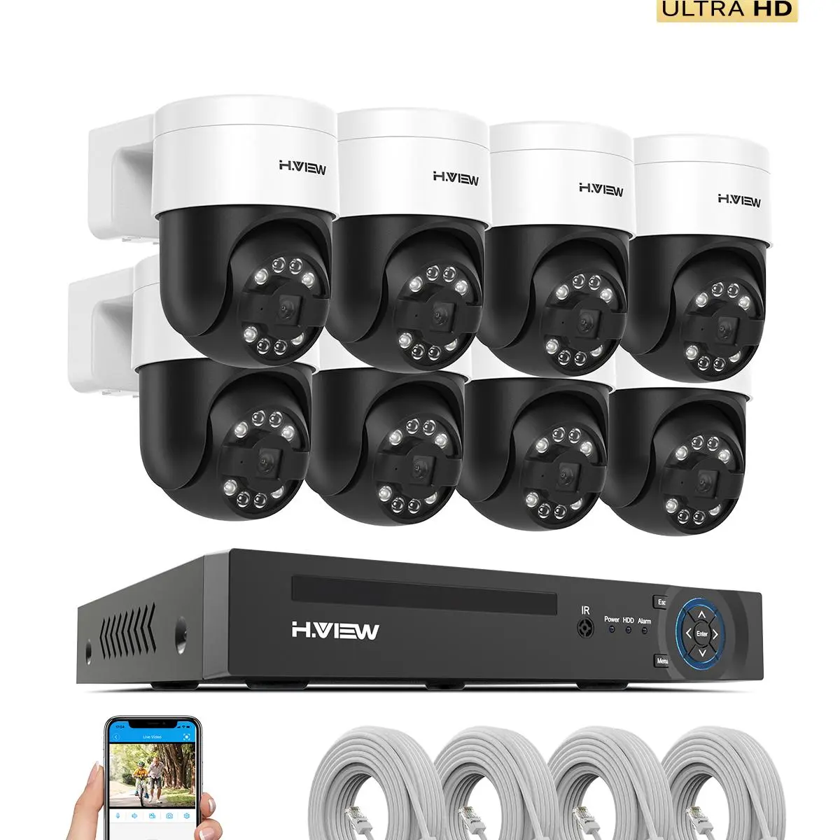 H.view 8Ch 4K 5MP 8MP Cctv Security Camera System Ptz Home Video Surveillance Kit Outdoor Ip Camera Humanoid Detection