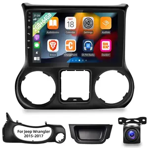 10.1-in Touchscreen Car Radio for Jeep Wrangler 2015-2016-2017, Android 15 System with CarPlay, Android Auto, Tempered Glass Display, AHD Backup Camera, Mic, HiFi, Voice Control, Navigation, Plug-and-Play (2+64G)