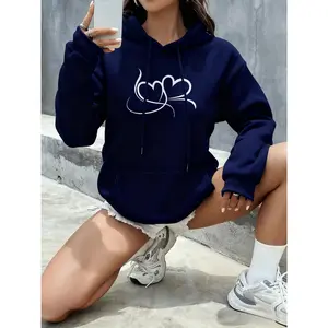 Women's Elegant Hooded Long Sleeve Casual Loose Fit Ribbed Tops - Polyester Fabric Cute Tops for Women, 6 Color Options Womenswear Garments Crewneck