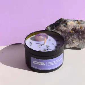 Lavender Amethyst Crystal Candle