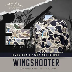 AFW Men's Wingshooter's Shirt - Relaxed Fit, Old School Camo, Polyester Fabric, Breathable, Stretch, Classic Pocket, Long-Sleeve, Casual Outerwear with Tropical Hem Cape