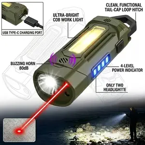 2500LM Multi-functional EDC Flashlight Integrated Red Laser UV & COB Side Light, Portable USB-C Rechargeable Pocket Flashlight with Battery Indicator