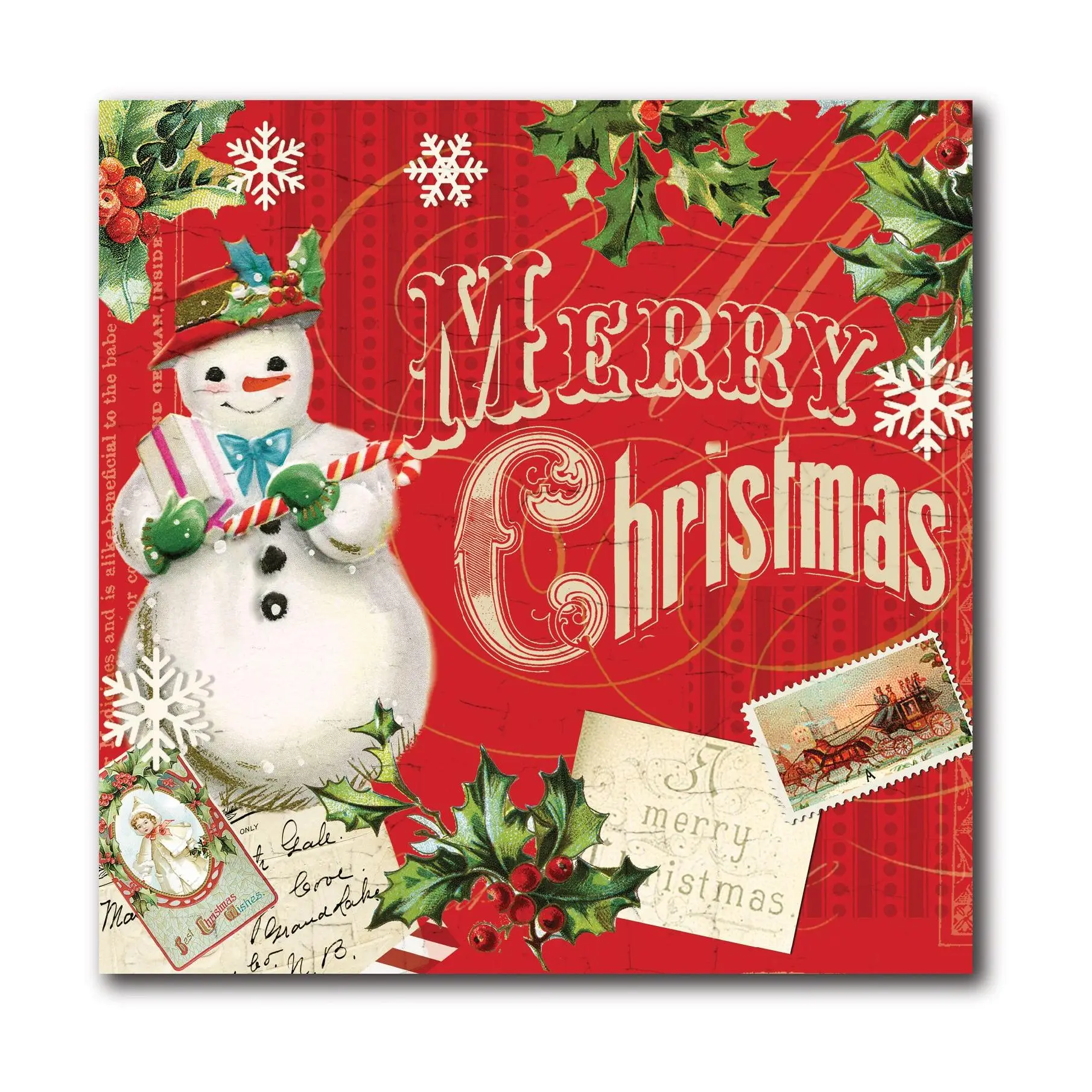 Courtside Market Merry Christmas Snowman 16x16 Canvas Wall Art