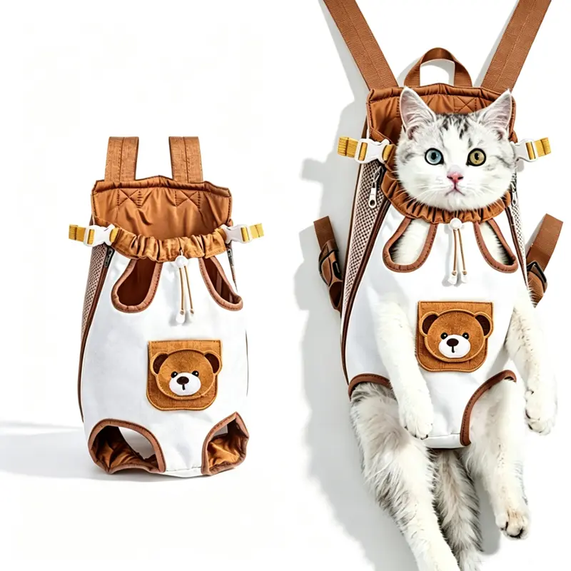 Double-Strap Mesh Fabric Pet Carrier Backpack, Chest Bag - Portable, Breathable, Durable, Lightweight for Dog and Cat Outdoor Travel campingessentials