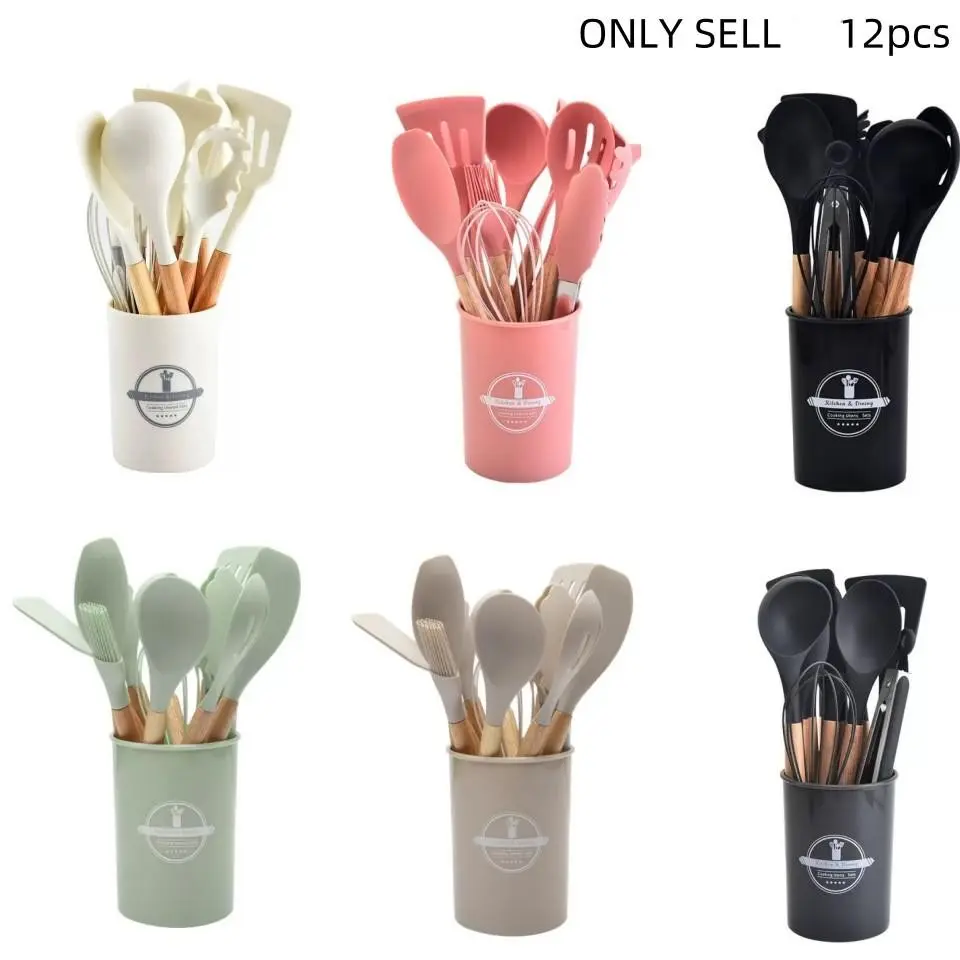 Silicone Kitchen Cooking Utensils Set, 12pcs/set Including Spatula, Spoon, Tongs, Whisk, Basting Brush, Cooking Utensils Set with Storage Basket, Kitchen Utensils Set, Kitchen Cooking Accessories, Kitchen Tools And Gadgets