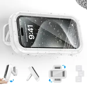 Shower phone holder waterproof, Cellphone Holder, Waterproof Phone Case for Bathroom & Kitchen Use, Touchscreen Stand Design, No Drilling Required, Ideal for Watching Shows While Bathing