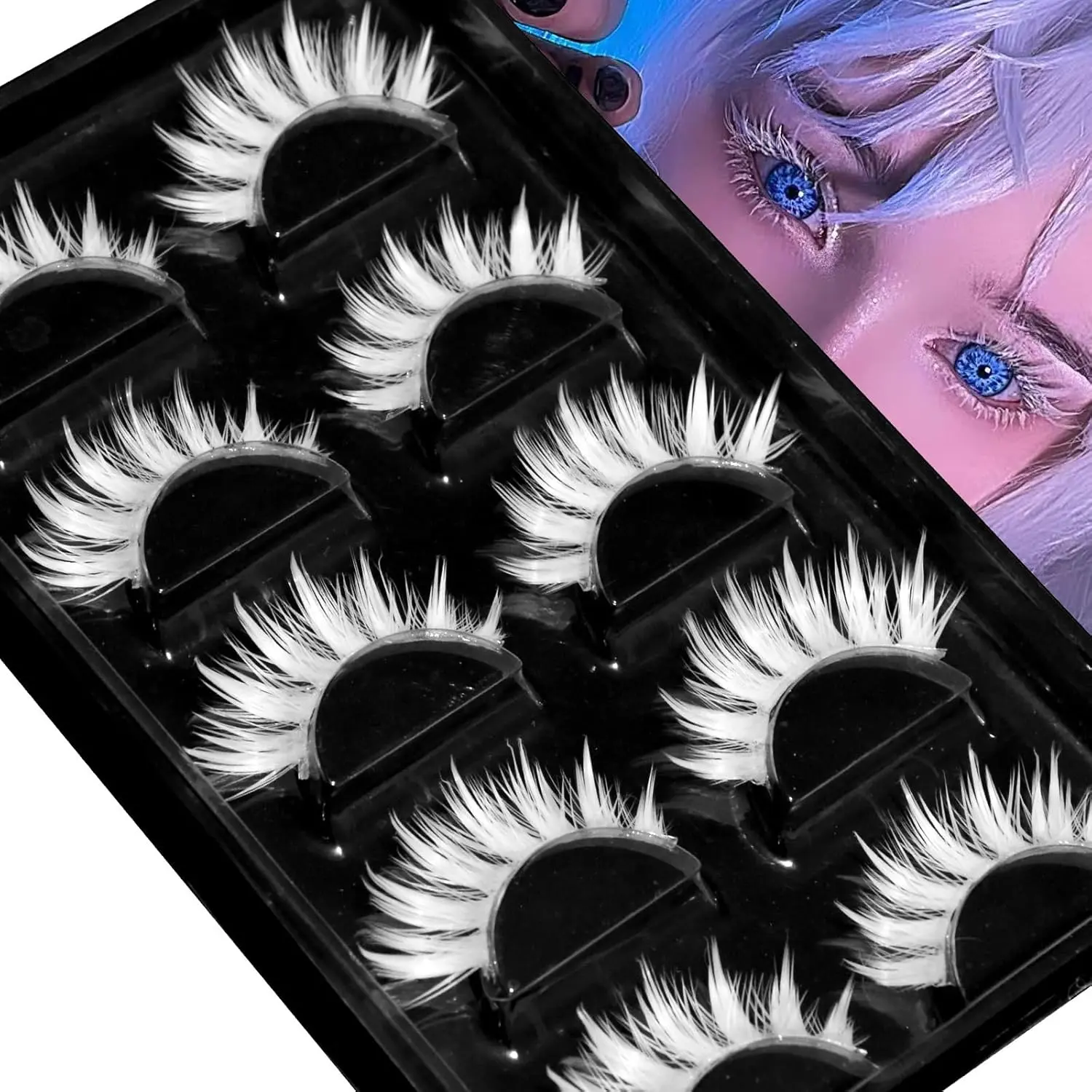 Halloween White False Lashes Spiky Fluffy Extension Dramatic Cosplay Tools Gojo Cosplay Makeup Looking Masquerade Party Eye Lashes