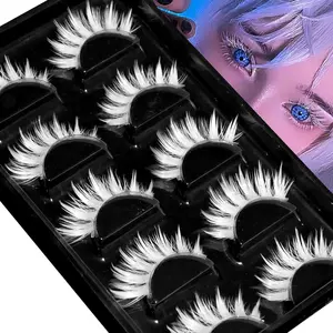 Halloween White False Lashes Spiky Fluffy Extension Dramatic Cosplay Tools Gojo Cosplay Makeup Looking Masquerade Party Eye Lashes